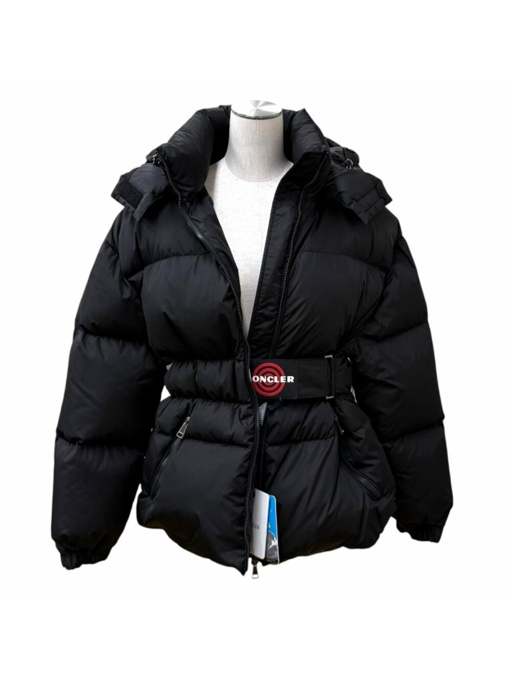 Moncler Danube Logo Belt with Hood Zip Up Jacket Black